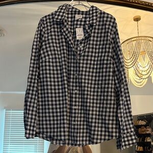 J. Crew Navy and White Gingham Button-Down Shirt